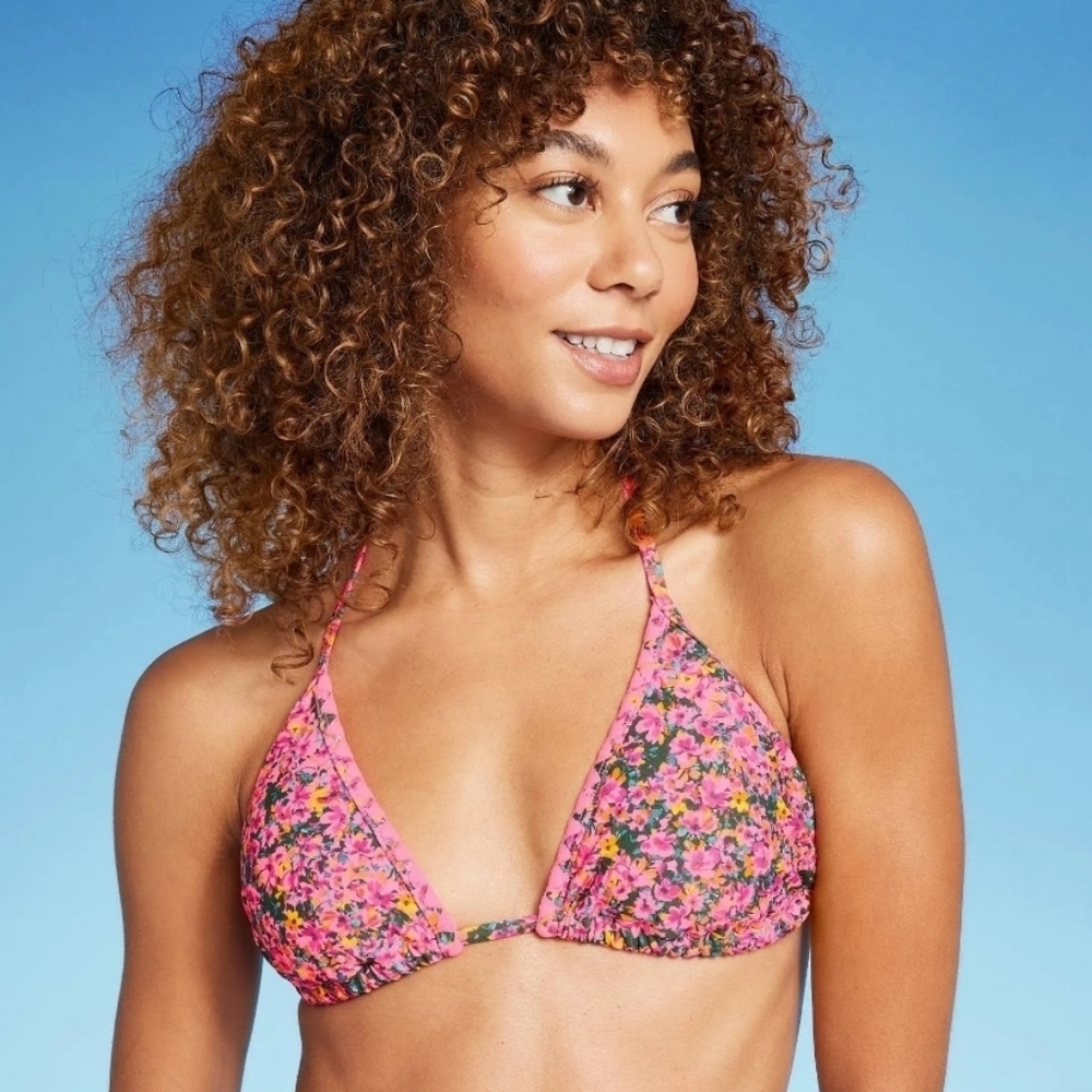 NWT Wild Fable Women's Crochet Trim Floral Triangle Bikini Swim Top XXS 00